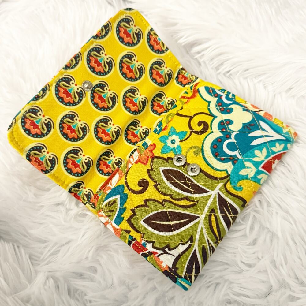 VERA BRADLEY | Provencal Euro Wallet Yellow Teal Red Multi Paisley Tri-fold - Picture 4 of 10